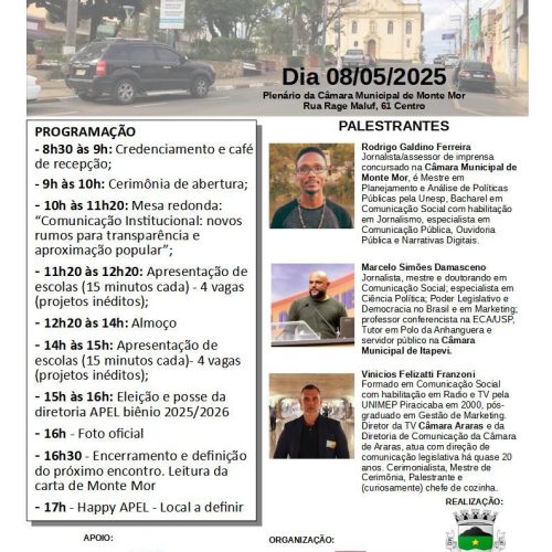 XV Encontro da APEL reunirá escolas legislativas de São Paulo em Monte Mor